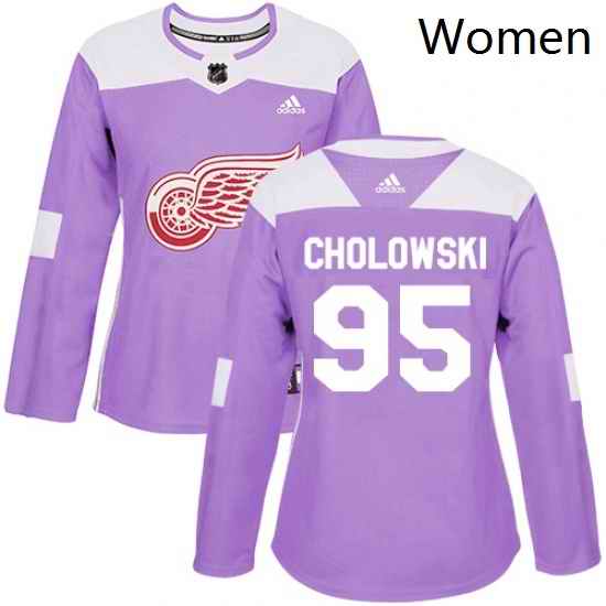 Womens Adidas Detroit Red Wings 95 Dennis Cholowski Authentic Purple Fights Cancer Practice NHL Jersey